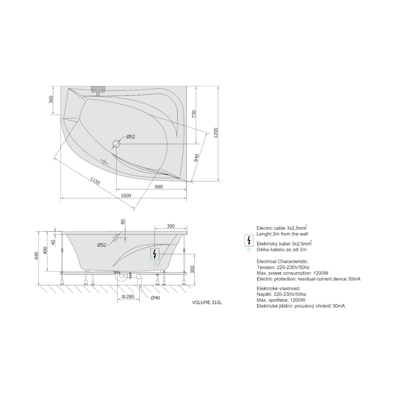 TANYA R hydromasážní vana, 160x120x49cm, Active Hydro-Air, chrom 66119.2010