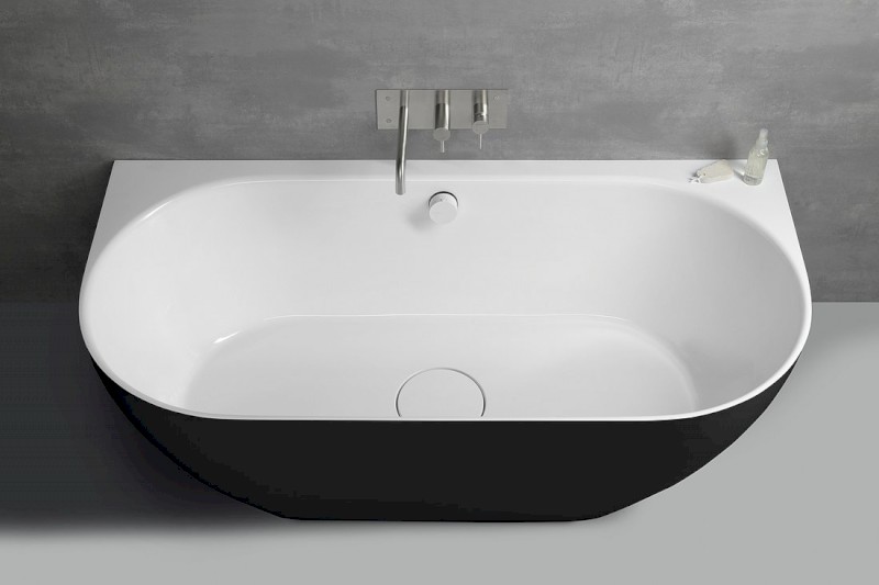 PAGODA nástěnná vana litý mramor 170x85x58cm, černá/bílá 10281