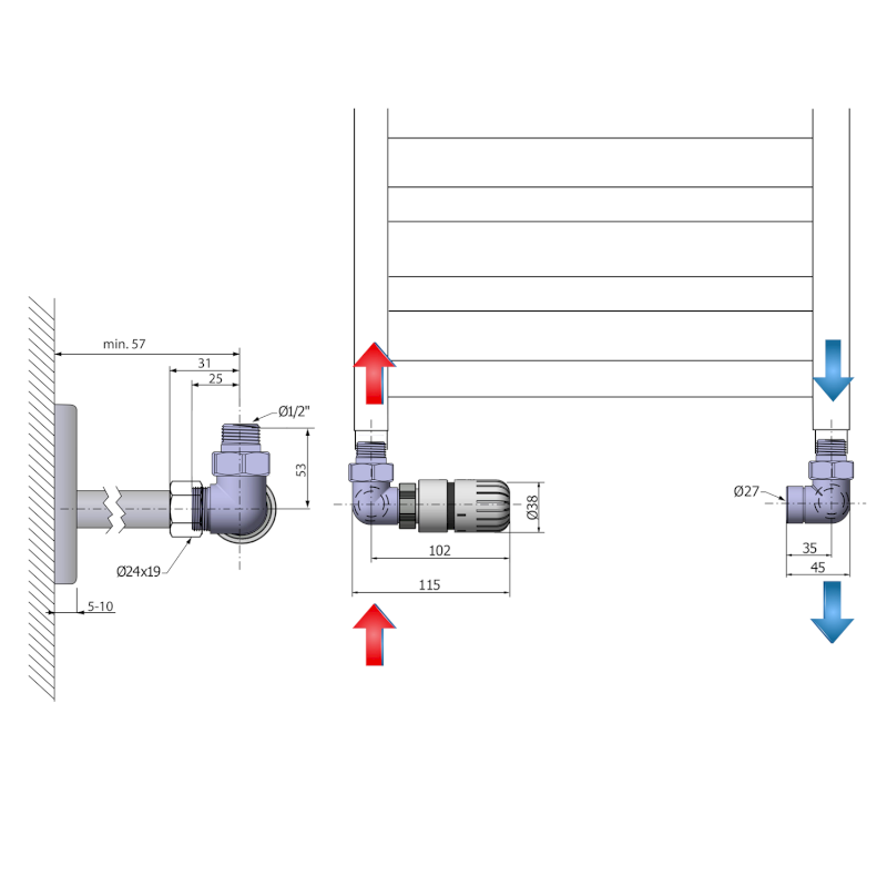 ECO připojovací sada termostatická, levá, nikl/bílá CP9911LS