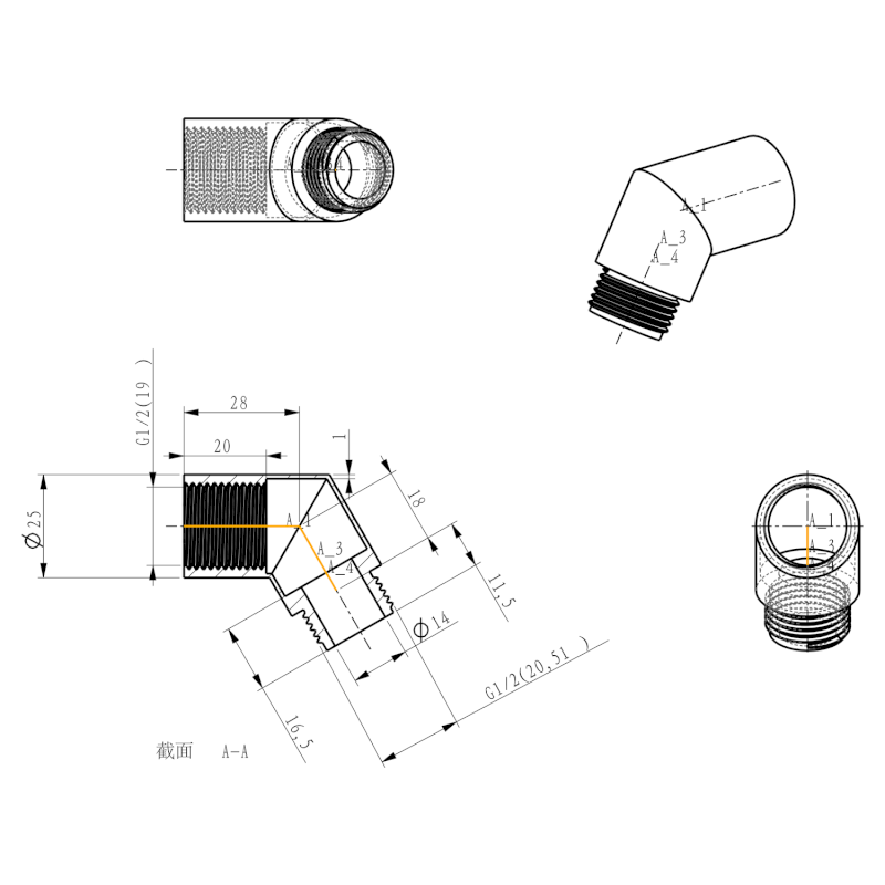 Sprchové kolínko mezi hlavici a hadici 1/2