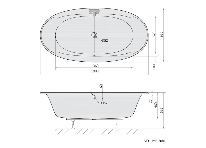 STADIUM oválná vana 190x95x46cm, bílá 82111