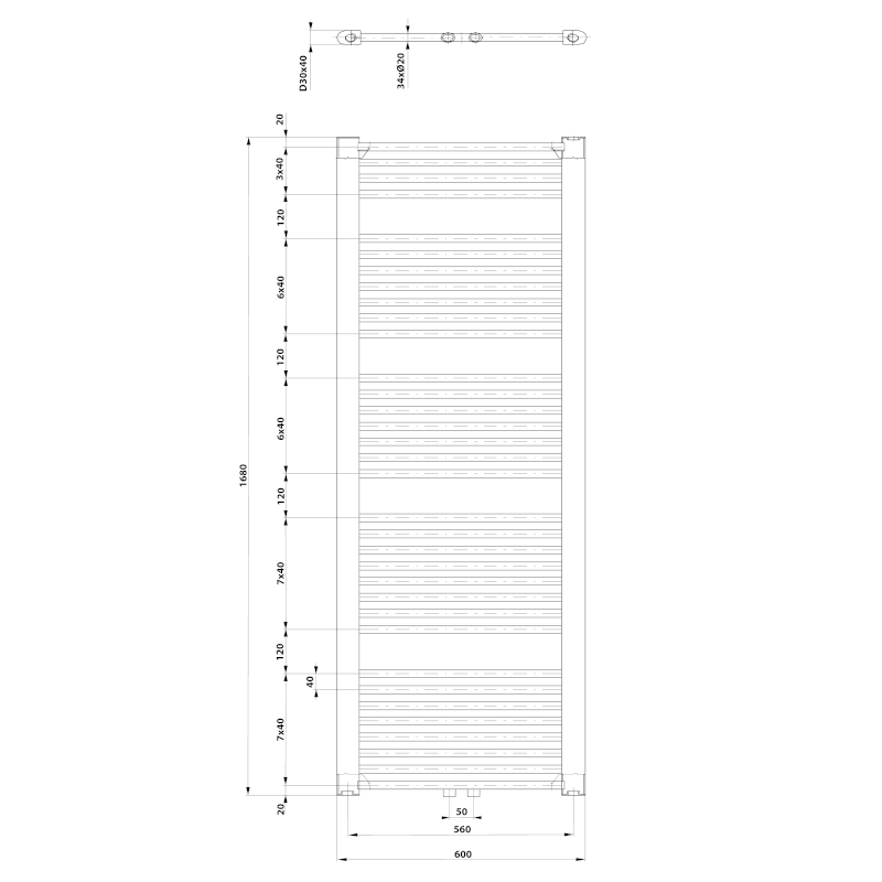DIRECT otopné těleso se středovým připojením, 600x1680mm, 1013 W, bílá ELM66T