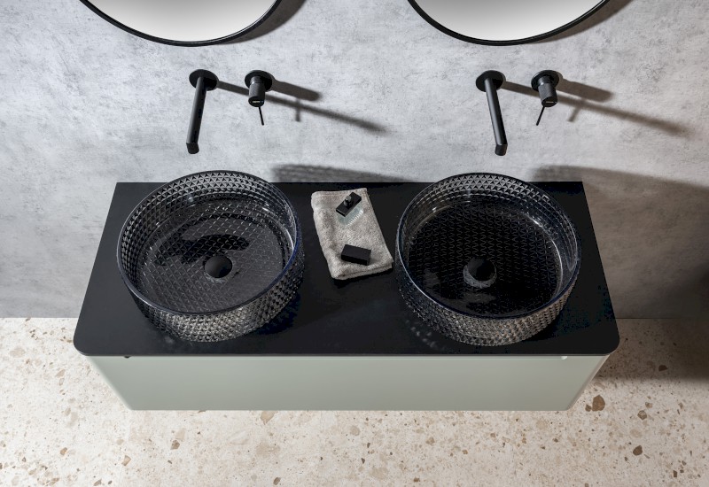 MARAGUA skleněné gravírované umyvadlo na desku Ø 39,5cm, černá TY214