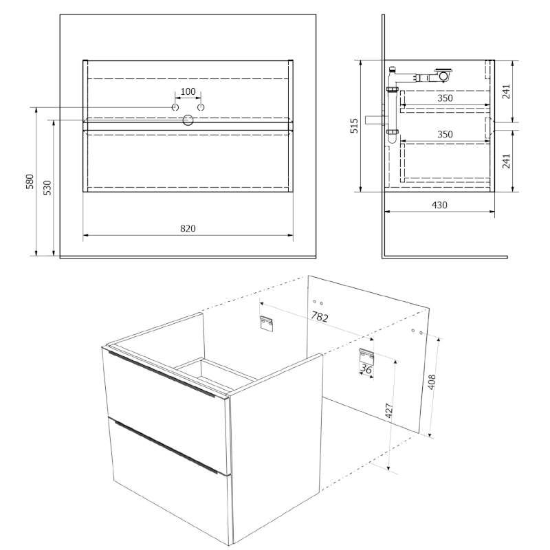 FILENA umyvadlová skříňka 82x51,5x43cm, černá mat strip FID1285BS