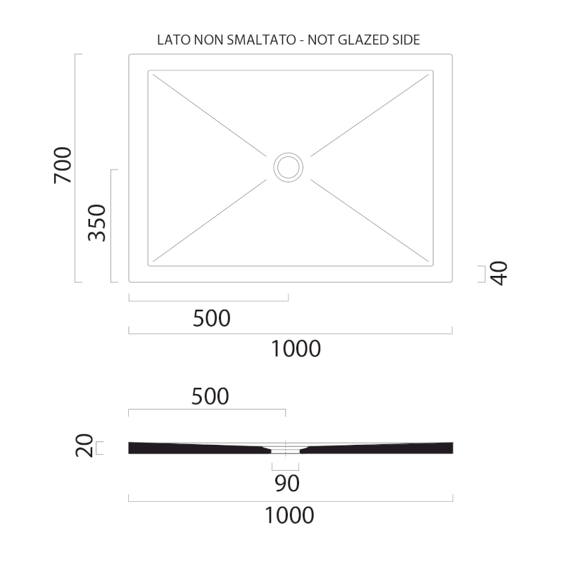 Keramická sprchová vanička, obdélník 100x70x2cm, cenere mat 46100717