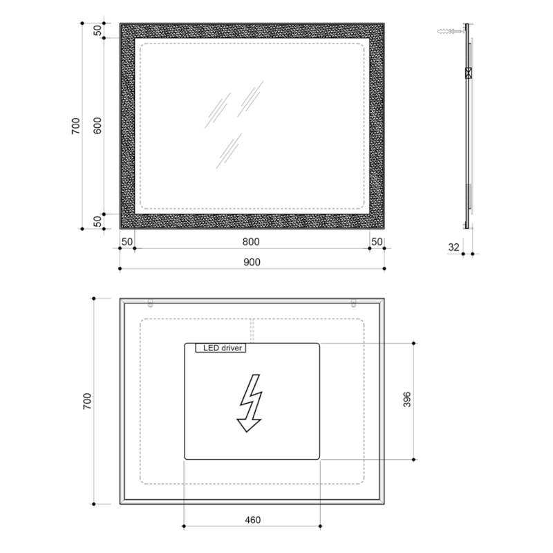 FLUT zrcadlo s LED podsvícením 90x70cm, bílá FT090