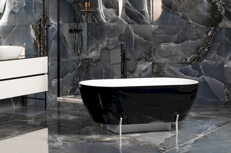 REDUTA volně stojící vana litý mramor 150x75x46cm, černá/bílá 72974