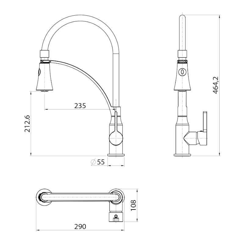 HEBE stojánková dřezová baterie se sprškou, černá mat HT430B