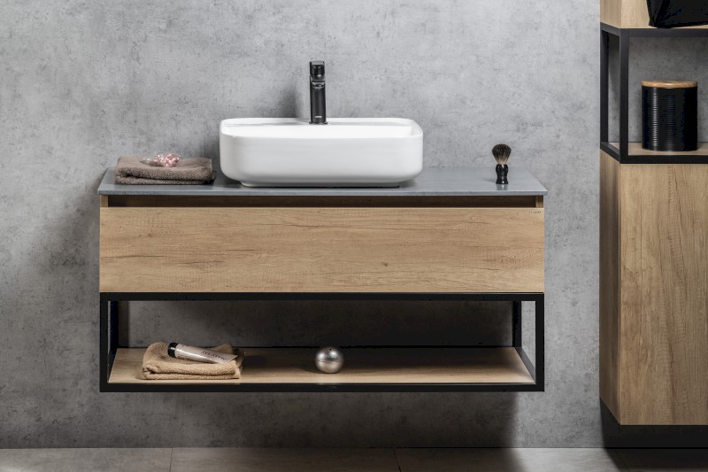 SKARA umyvadlová skříňka 100x50x45cm, černá mat/dub alabama CG009-2222