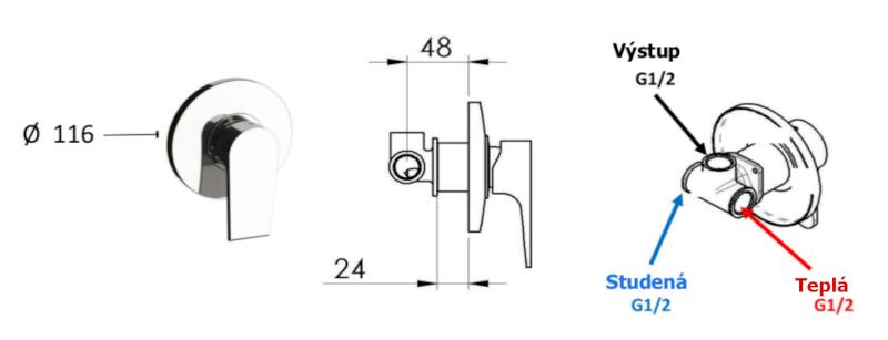 KAI podomítková sprchová baterie, 1 výstup, černá mat KA41/15