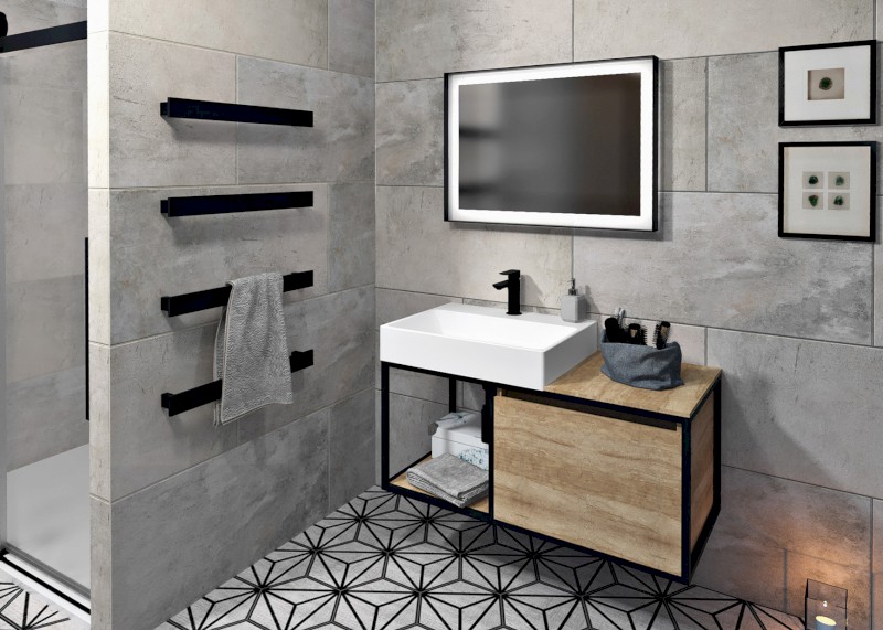 SKARA umyvadlová skříňka 100x49,5x46,5cm, černá mat/dub Alabama CG004-2222