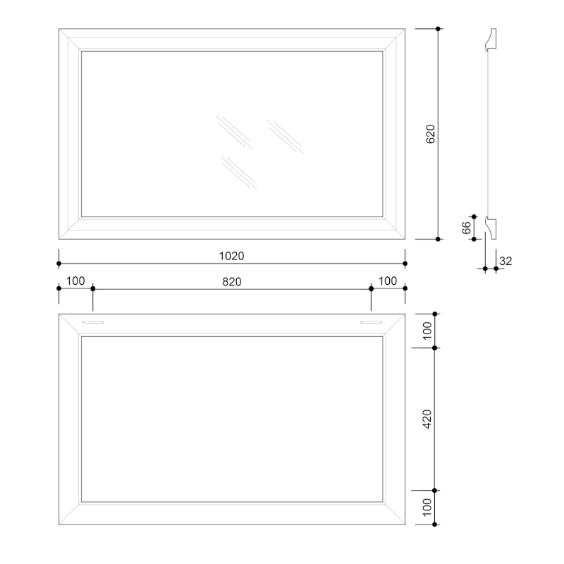 AMBIENTE zrcadlo v dřevěném rámu 62x102cm, bronzová patina NL701