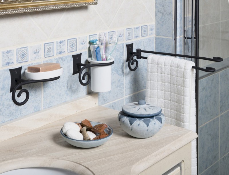 REBECCA dvojitý držák ručníků otočný 300mm, černá CC021