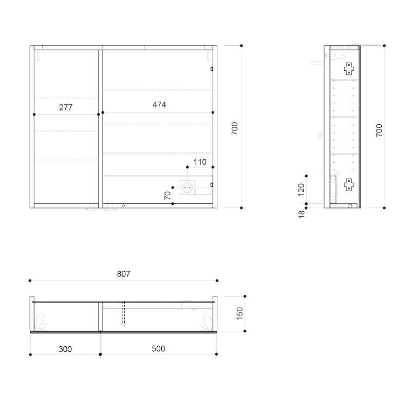 LINEX galerka s LED osvětlením, 80x70x15cm, bílá LX080-0030