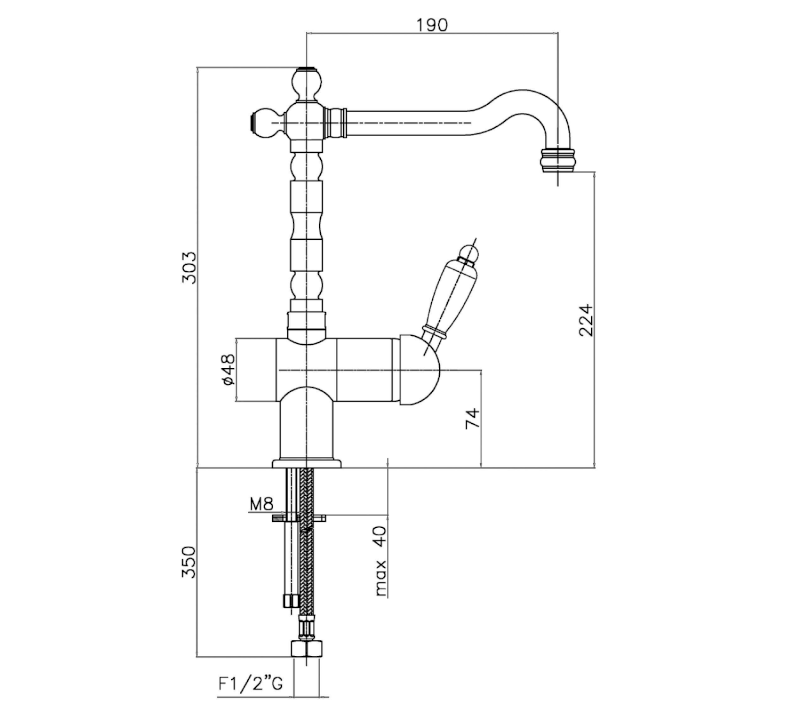 KIRKÉ BLACK stojánková dřezová baterie, černá páčka, zlato KI14NZ