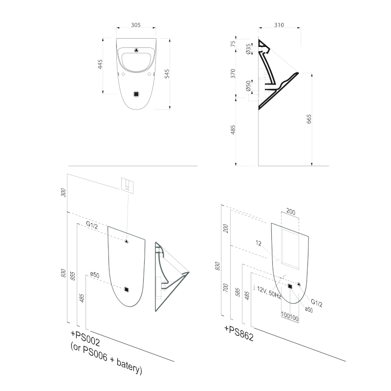 COMMUNITY urinál se zakrytým přívodem vody, 31x54,5cm, bílá ExtraGlaze 769511