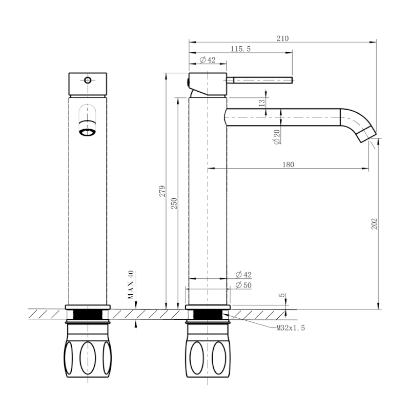 FLAWO stojánková umyvadlová baterie vysoká, zlato mat FR678GB