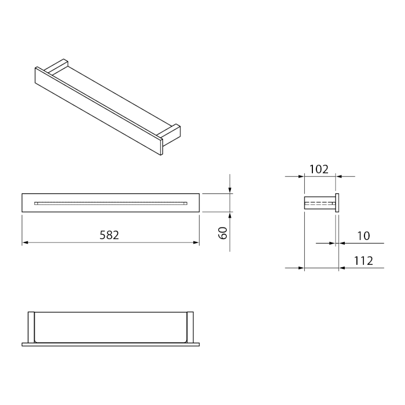 PATRON skleněná police 58cm, černá PX582B