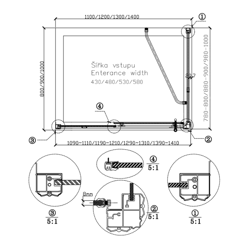 ANTIQUE boční stěna 800mm, ČIRÉ sklo, bronz GQ5680C
