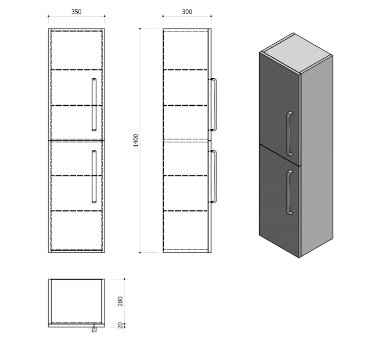 THEIA skříňka vysoká 35x138x29,3cm, levá/pravá, dub stříbrný TH350-1111