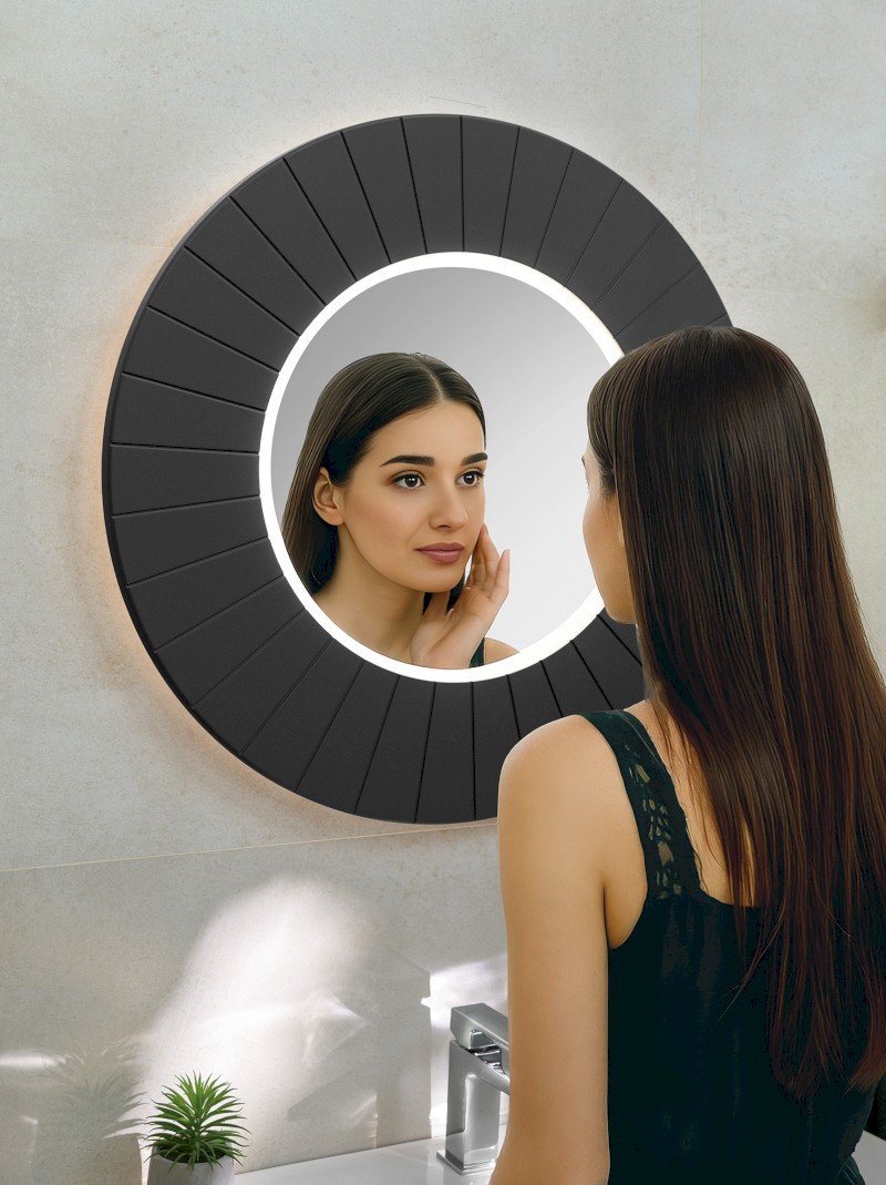 LUMIRO STRIP kulaté zrcadlo s LED osvětlením v rámu ø 90cm, carina LR950-4141S