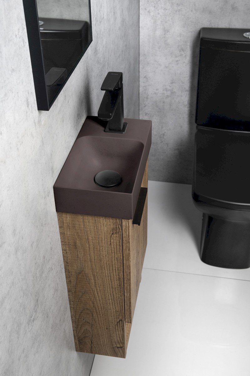 PICCOLINO betonové umývátko 30,8x17cm, baterie vpravo, tmavě hnědá mat PK30515
