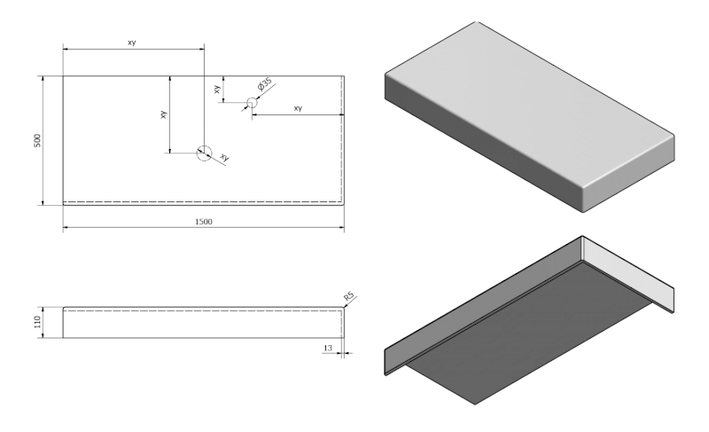 TAILOR rockstone deska 150x50 cm, provedení límce R TR150R