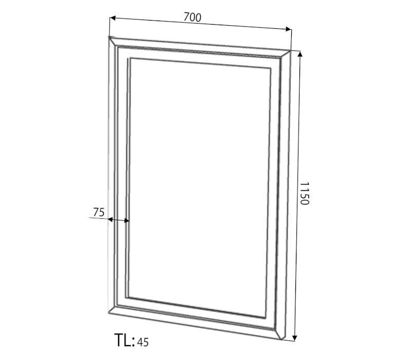 RETRO zrcadlo v dřevěném rámu 70x115cm, starobílá 1686