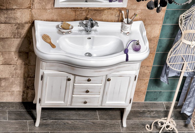 RETRO umyvadlová skříňka 89x80x48cm, starobílá 1621