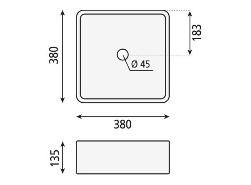 UBEGA keramické umyvadlo na desku 38x38cm, bílá BH7006