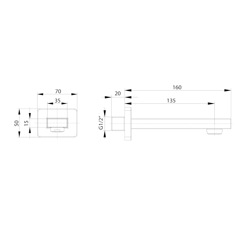 Nástěnná výtoková hubice, hranatá, 160mm, černá mat BO412