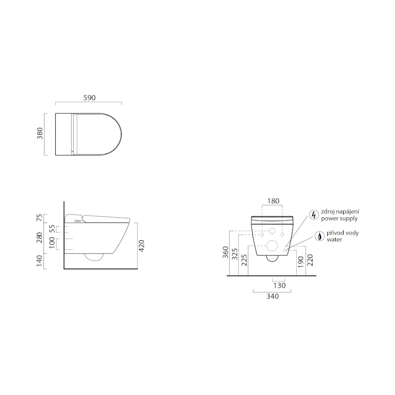 WCLEAN závěsné WC Swirlflush s integrovaným elektronickým bidetem, černá dual-mat 7418K26