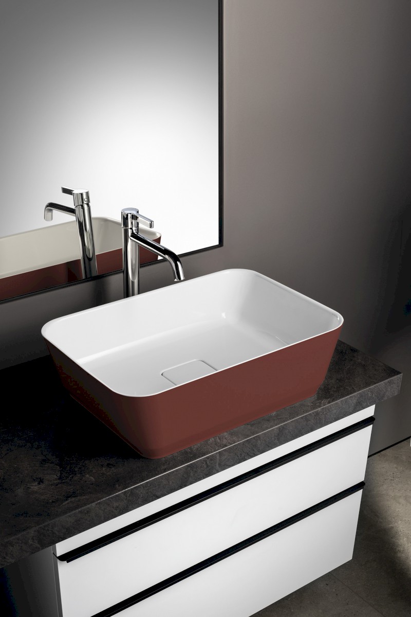 BANERA SQUARE umyvadlo na desku, litý mramor, 50x36cm, bílá/hnědá mat 14596.72