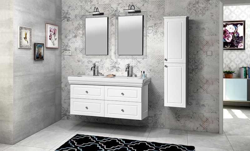 VIOLETA dvojumyvadlová skříňka 116x52x48,5cm, bílá pololesk VI125-3131