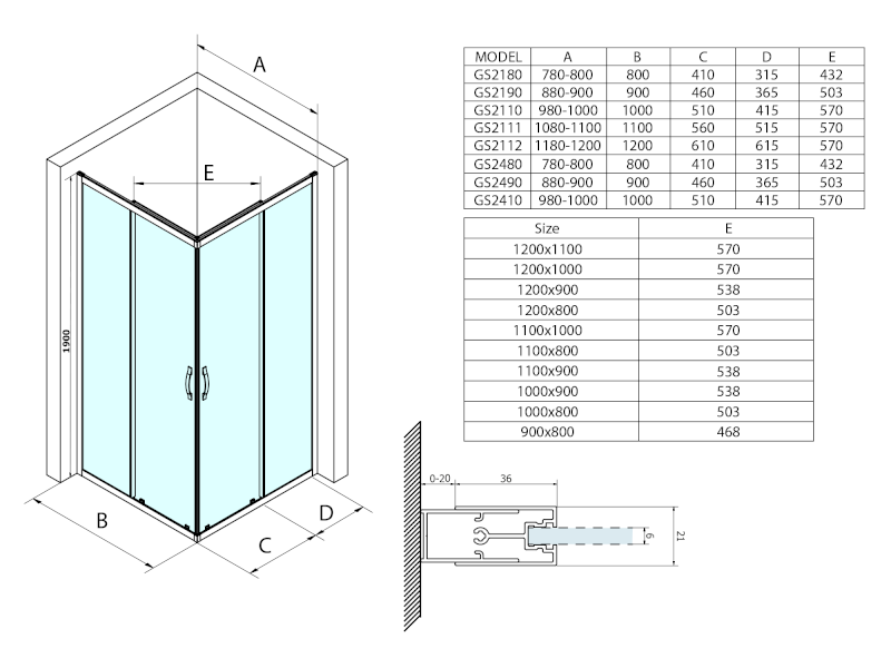 SIGMA SIMPLY sprchové dveře posuvné pro rohový vstup 1000 mm, čiré sklo GS2110