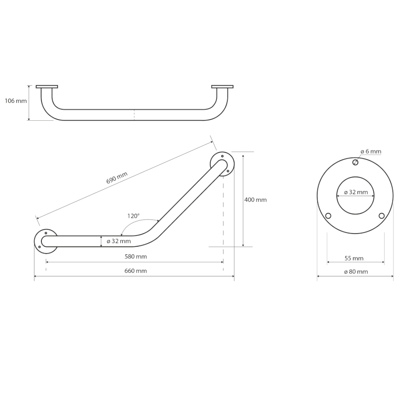 HANDICAP madlo 120° 400/400mm, bílá XH501W