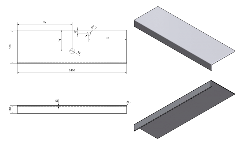 TAILOR rockstone deska 240x50 cm, provedení límce F TR240F