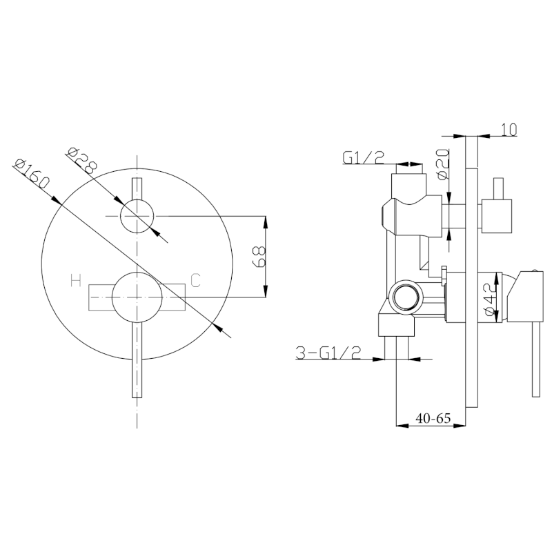 KAI podomítková sprchová baterie, 2 výstupy, otočný přepínač, chrom KA43