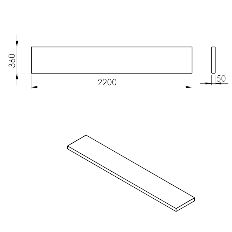AVICE deska pod umyvadlo 220x36cm, tl.5cm, štípaný kámen AV2269