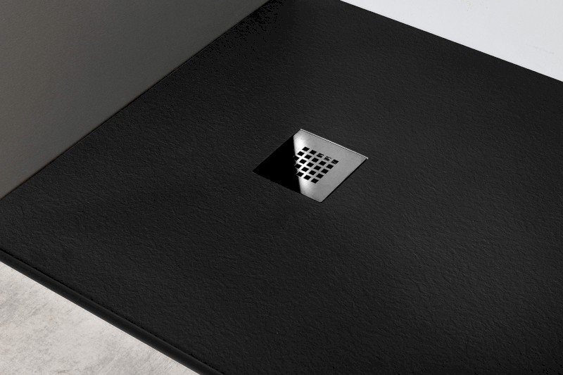 MITIA sprchová vanička z litého mramoru, čtvrtkruh 90x90cm, černá PMCR90