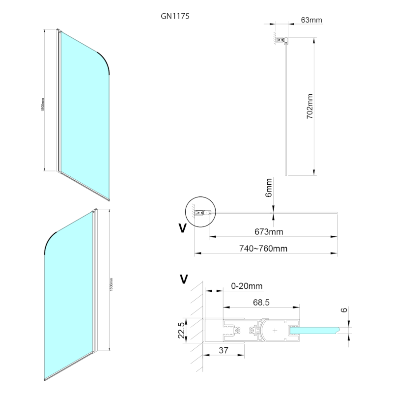 LORO vanová zástěna 750mm, čiré sklo GN1175