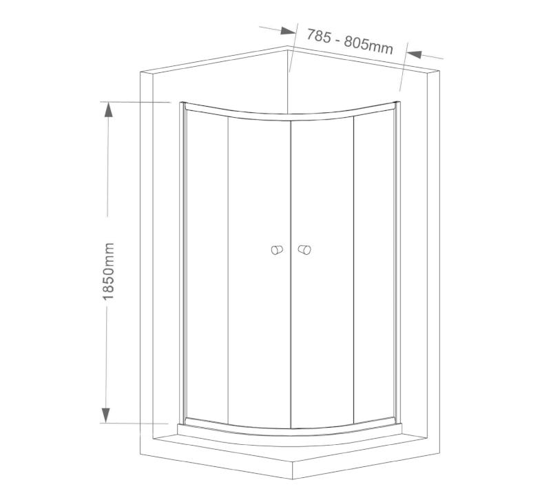 ARLETA čtvrtkruhová sprchová zástěna 800x800mm, čiré sklo HLS800Y