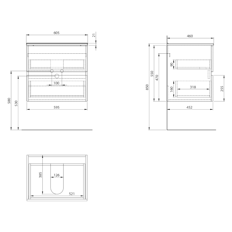 PANEDA STRIP umyvadlová skříňka 59,5x55x45,2cm, dub emporio PN360