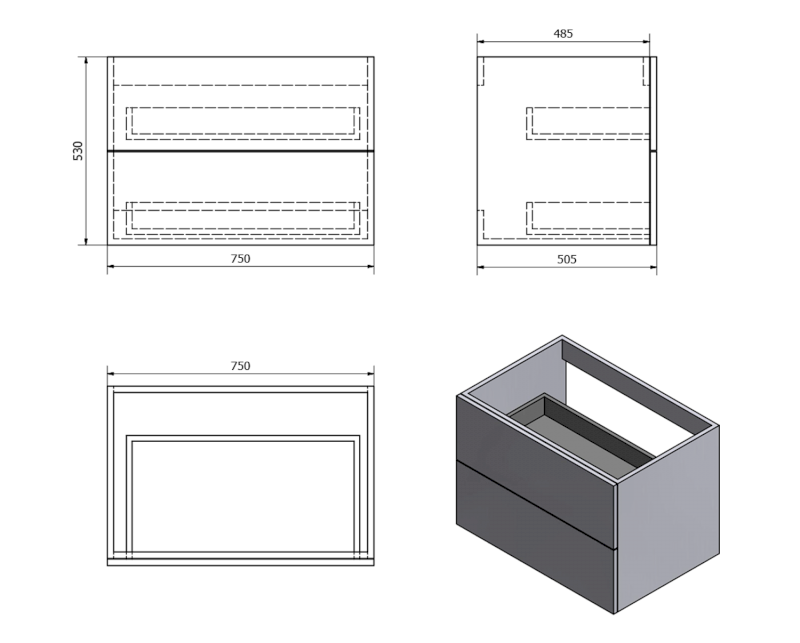 TREOS skříňka zásuvková 75x53x50,5cm, černá mat TS075-3535
