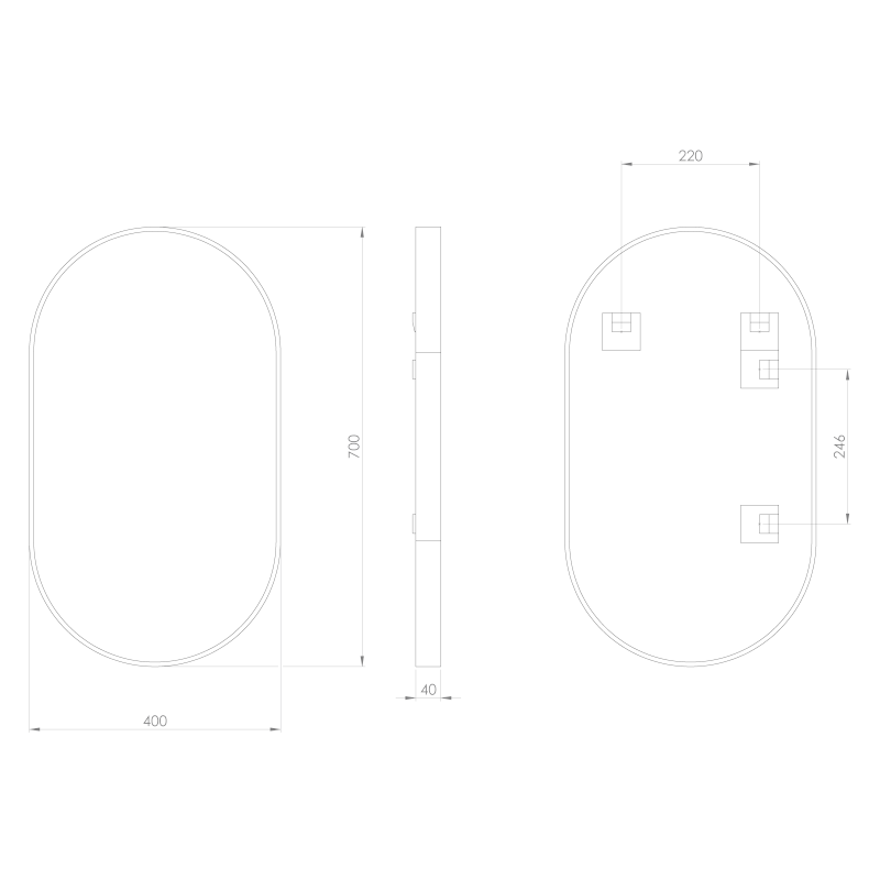 AVONA oválné zrcadlo v rámu 40x70cm, černá mat AV400