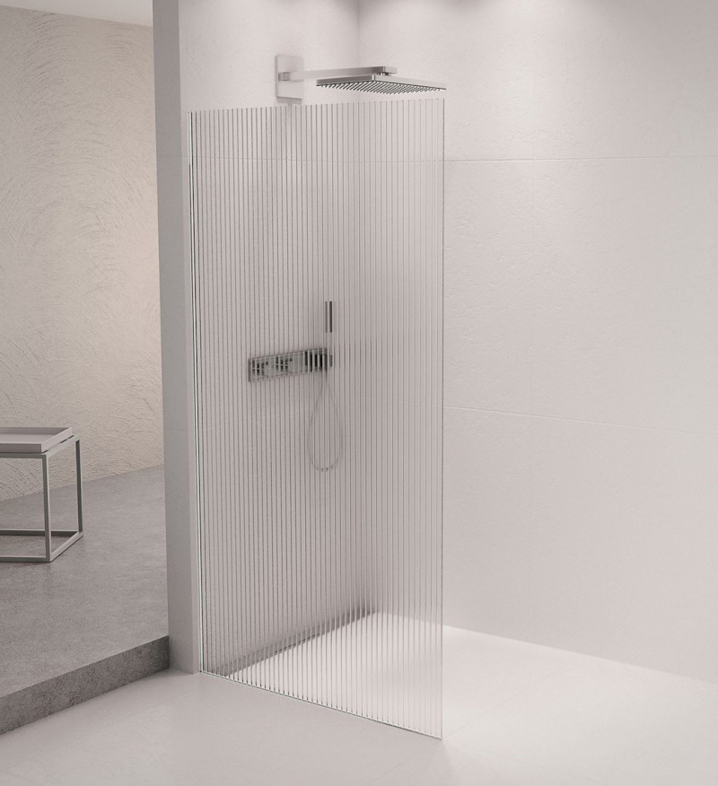 ARCHITEX sada pro uchycení skla podlaha-stěna se spádovou lištou, 1615x2105mm, levá, leštěný hliník AX2116L