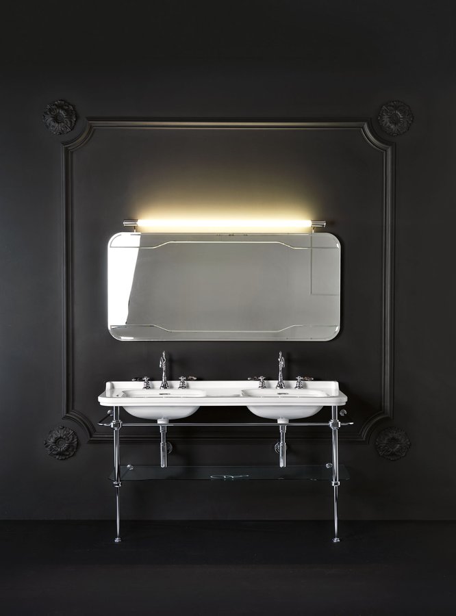 WALDORF konstrukce pro dvojumyvadlo 150cm se skleněnou policí, chrom 9195K1
