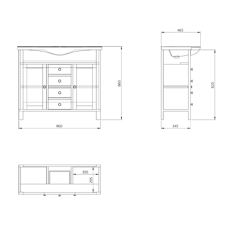 AMBRA umyvadlová skříňka 96x82x34,5cm, mořený smrk AB1040