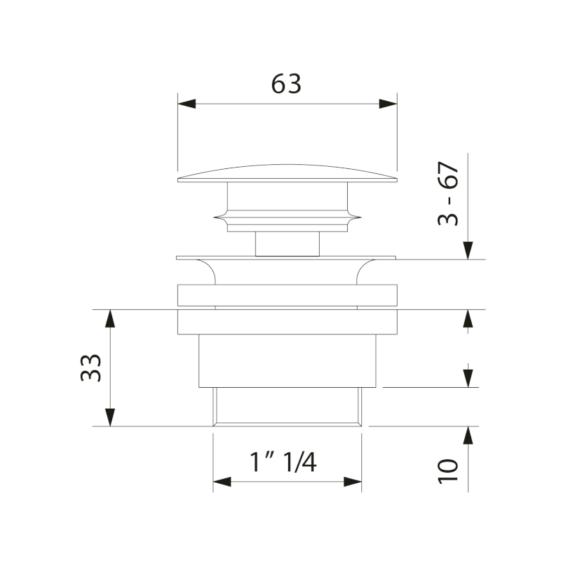 Umyvadlová výpust 5/4“, click-clack, velká zátka, 5-65mm, keramika bílá 923301