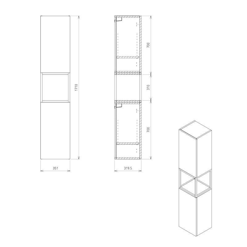 SKARA skříňka 35x171x32cm, 2x dvířka, levá/pravá, černá mat/dub Collingwood CG010-1919